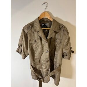 Yoki Collection Womens Utility Jacket Belted Short Sleeve Khaki 3XL